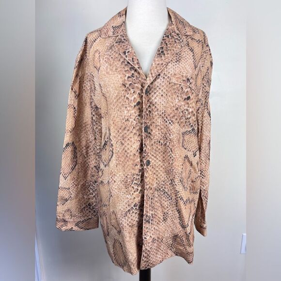 Mara Hoffman Iris Linen Snake Print Button Down Oversized Blouse - Picture 2 of 6